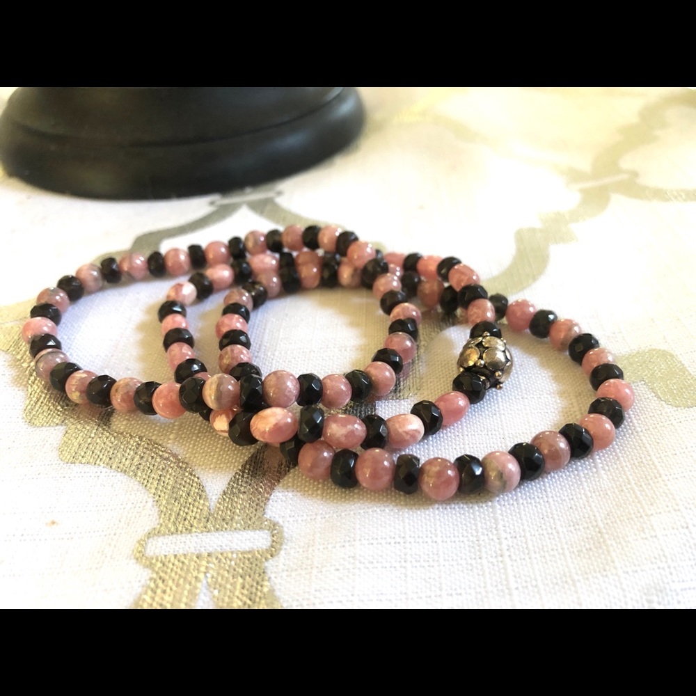Genuine Jet Stone and pink 3 piece set